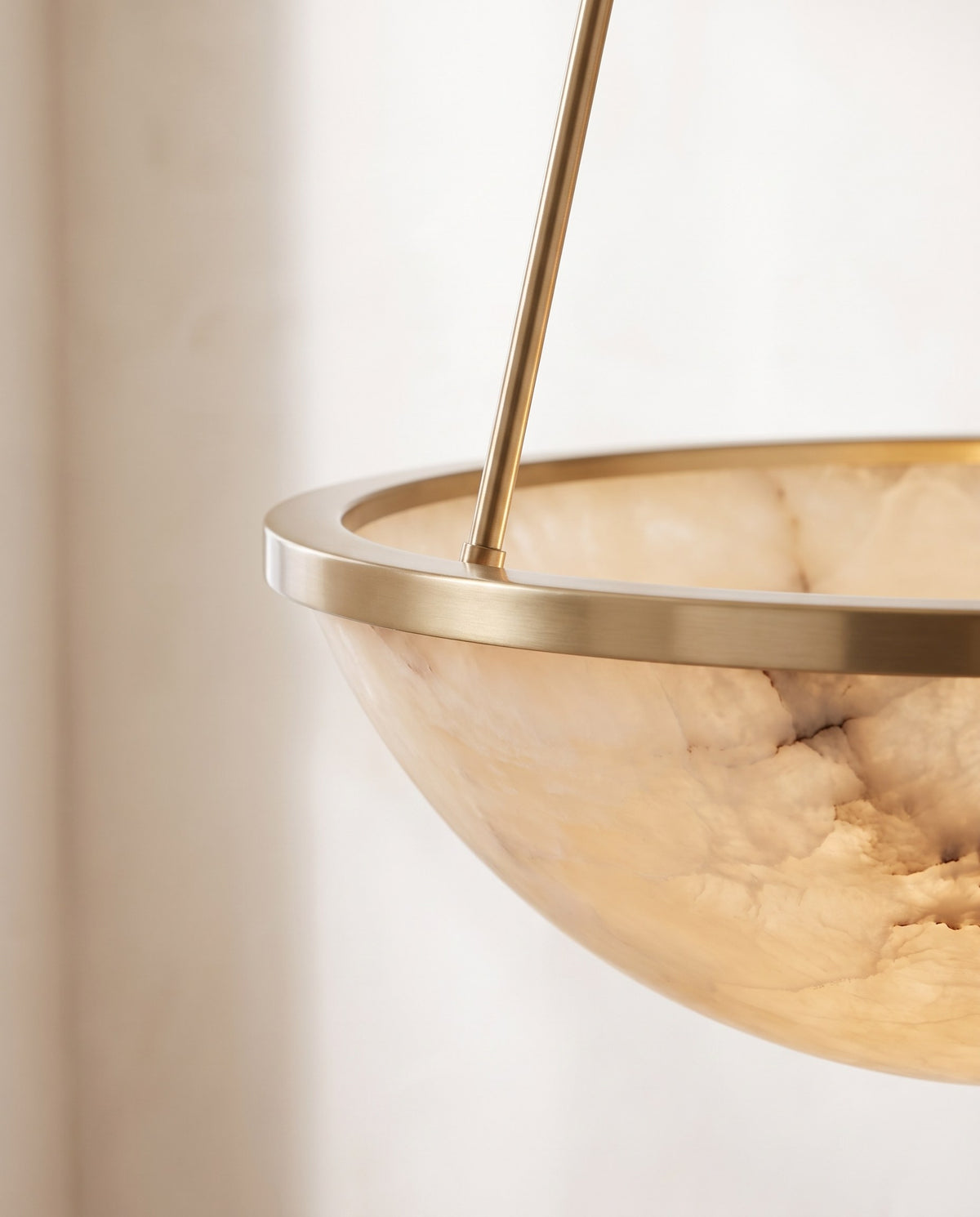 Alabaster Bowl Pendant Light – 14" Veined Stone-Look Shade, Brushed Brass Frame, Entryway & Dining