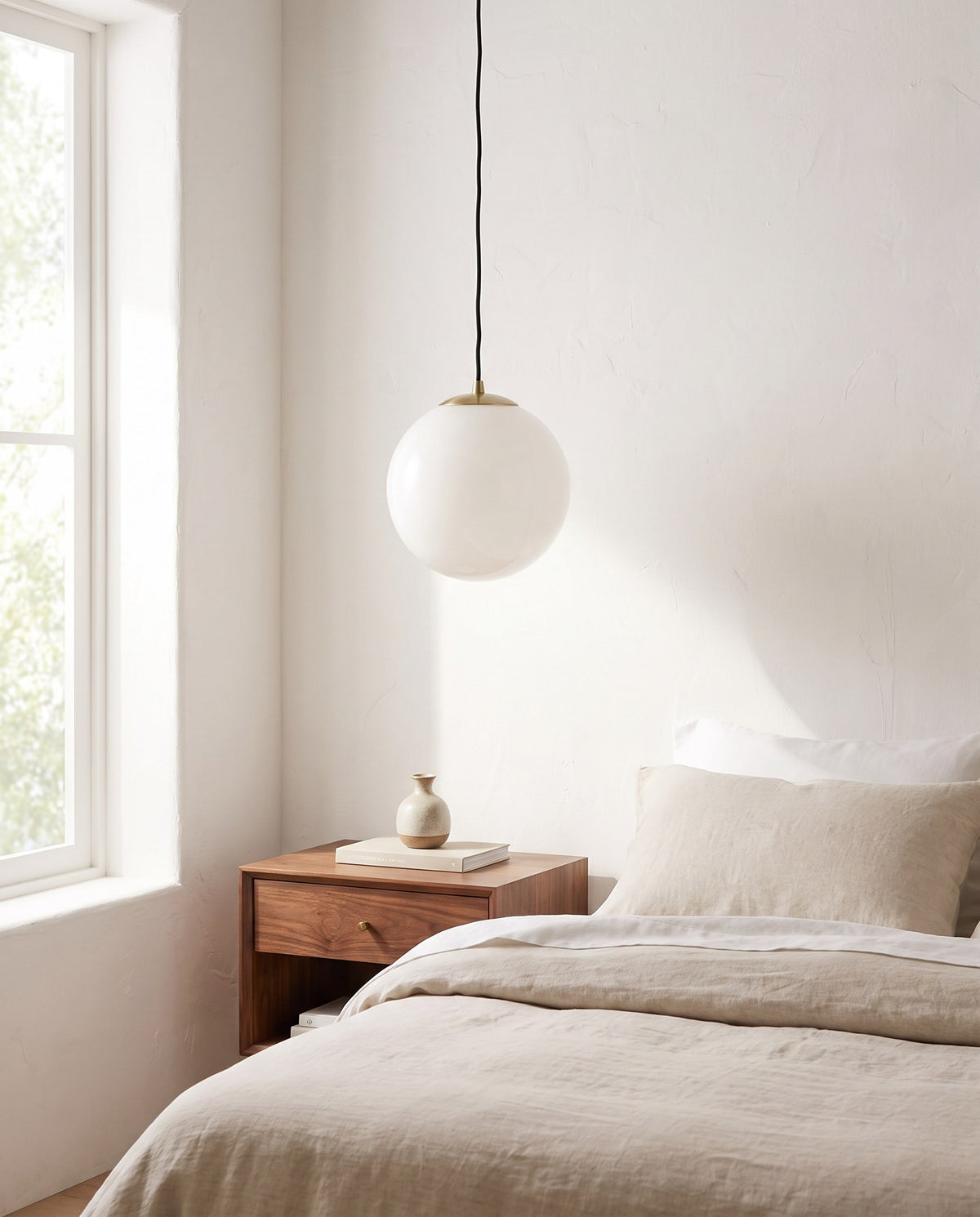 Nothoro Orb Pendant Light – 12" Opal Glass Globe, Brushed Brass, Dimmable, Dining Room & Kitchen