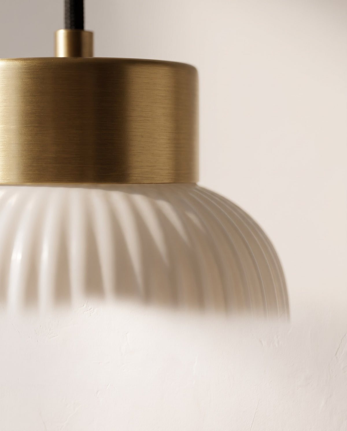 Nothoro Ribbed Glass Pendant Light – Fluted Opal Cylinder, Brushed Brass Cap, Kitchen Island & Bedside