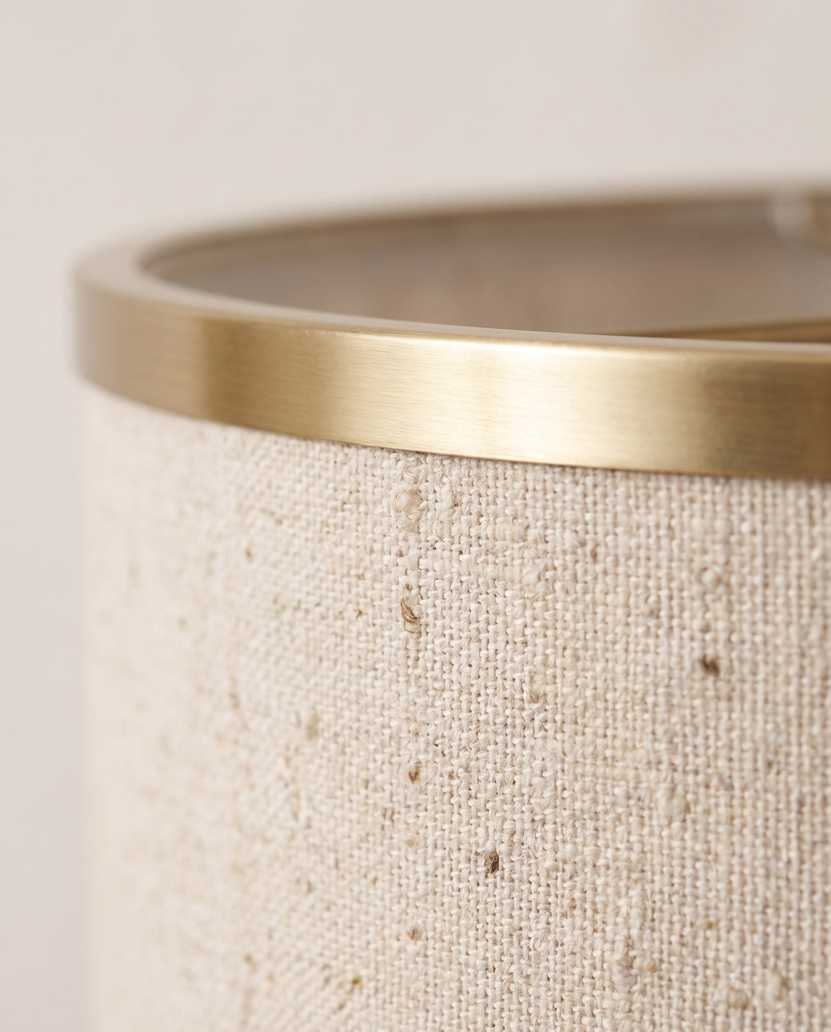 Linen Drum Pendant Light – 16" Natural Oatmeal Fabric Shade, Brass Ring, Bedroom & Living Room